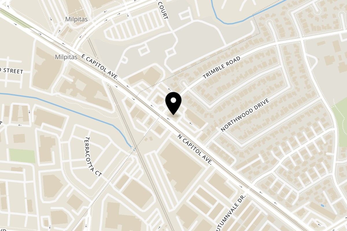 Map showing the location of Jr's Urban Eats on 2090 N Capitol Ave C in San Jose